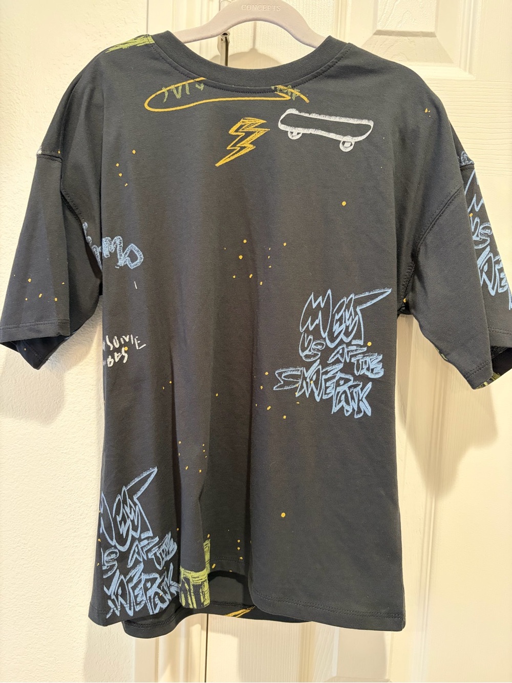 NWOT - Zara Black Tee with Yellow & White Graphic Accents